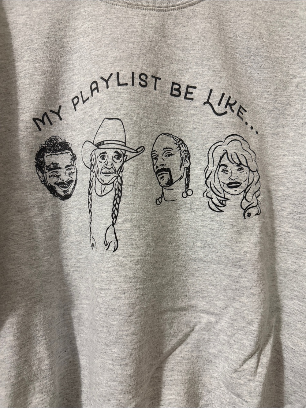 Gildan Heather Gray 'My Playlist Be Like' Graphic Crewneck